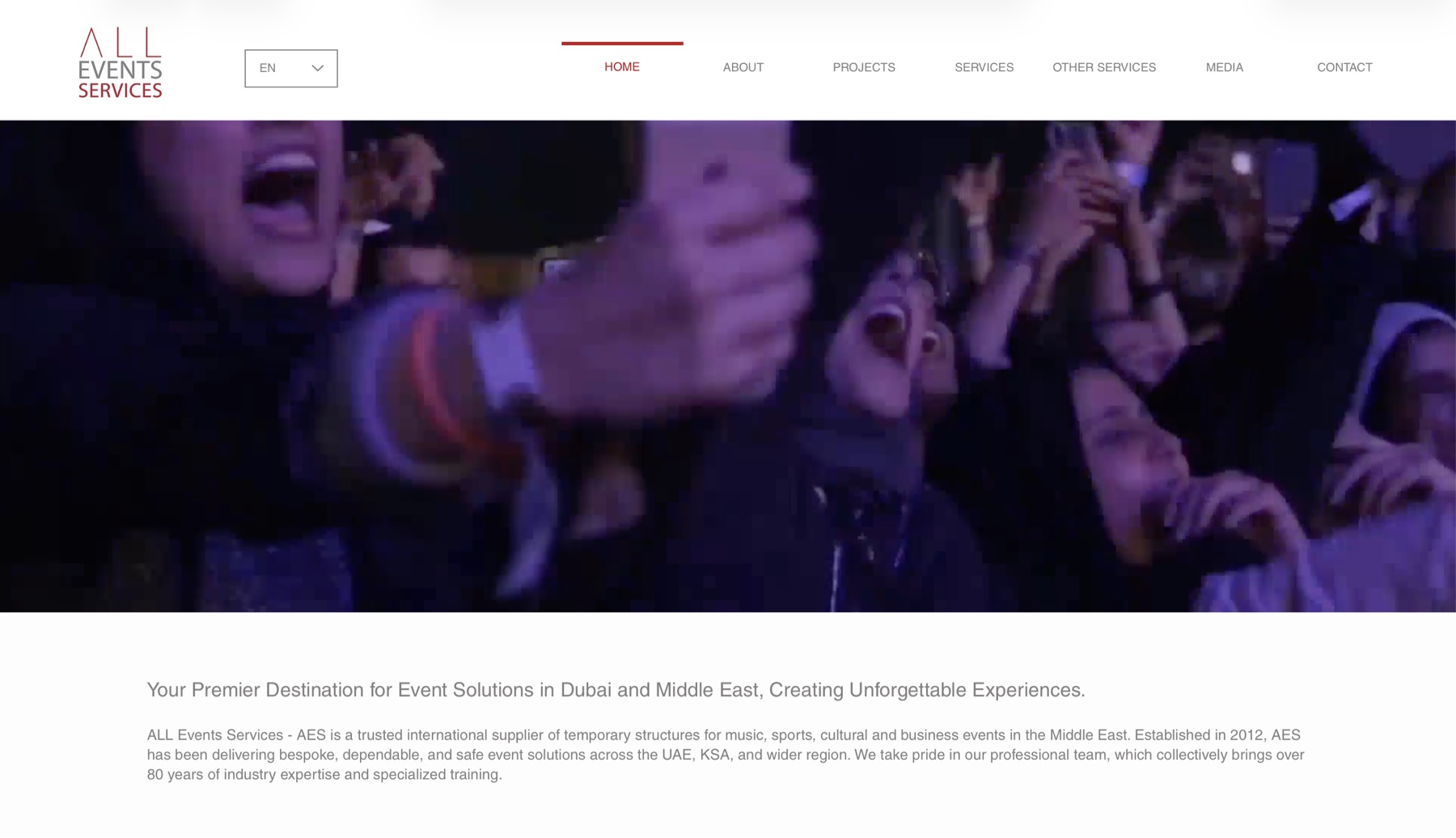 All Events Services homepage on a laptop